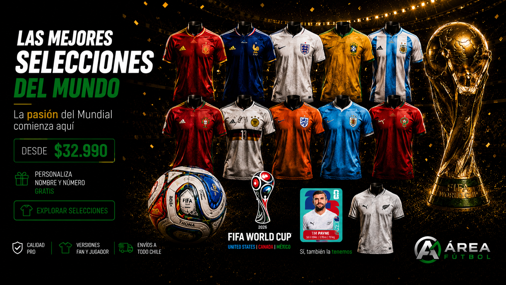 Las mejores selecciones del mundo — camisetas de fútbol originales en Área Fútbol